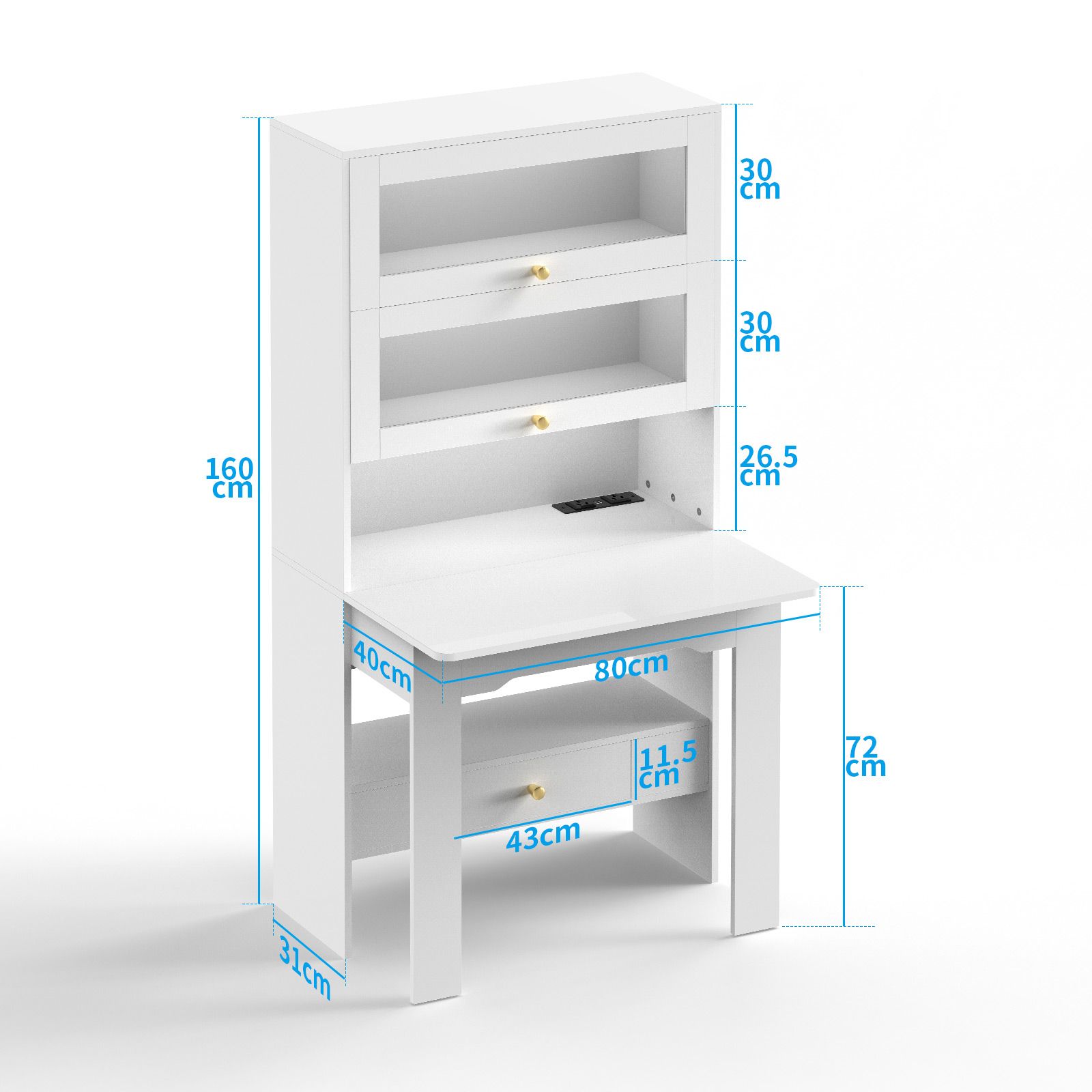 Computer Desk Bookshelf Office Study Work Folding Table Glass Shelving Bookcase Shelves Multifunctional Wooden Storage Organiser Furniture 80x31x160cm