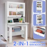 Computer Desk Bookshelf Office Study Work Folding Table Glass Shelving Bookcase Shelves Multifunctional Wooden Storage Organiser Furniture 80x31x160cm