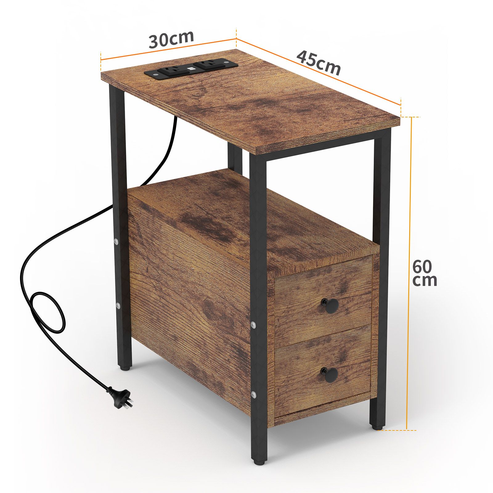 Bedside Table Drawer Shelf Sofa Bed Side Coffee Laptop Desk Narrow End Night Stand Lamp Storage Modern Living Room Bedroom Furniture Charging Station