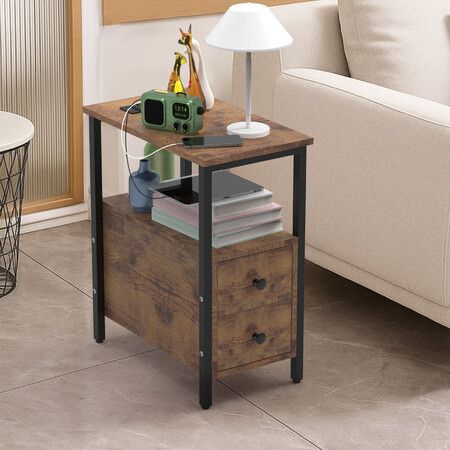 Bedside Table Drawer Shelf Sofa Bed Side Coffee Laptop Desk Narrow End Night Stand Lamp Storage Modern Living Room Bedroom Furniture Charging Station