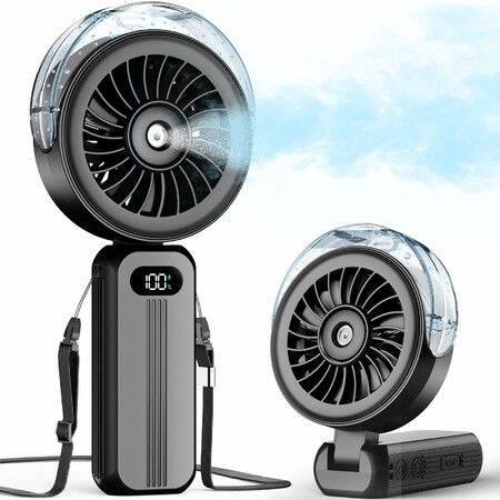 Handheld Misting Fan Portable,Powerful 4 High Speeds Rechargeable Small Hand Held Fan Water Mist,4000mAh Battery Operated,Foldable (Black)