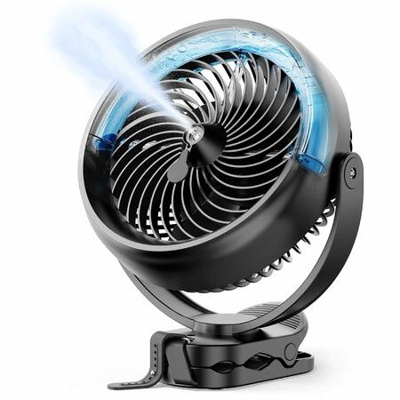 10000mAh Battery Operated Misting Fan with Clip,Portable 8In Mist Fan for Desk with Max. 48 Hours Runtime,3Speeds,2 Spray Modes