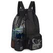 Beach Backpack with Wet Pocket Drawstring Mesh Beach Bag Waterproof Swimming Pool Backpack for Men and Women (Black)
