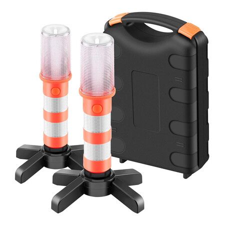 2Pcs Emergency Roadside Flares Kit, LED Safety Strobe Road Flares Warning Light Super Bright for Car, Red