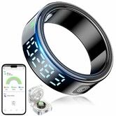 Smart Ring for Women Men,Fitness Tracker Ring with LED Display Screen,IP68 Waterproof Fitness Ring with Sleep Tracker,Charging Case(Black,8#)