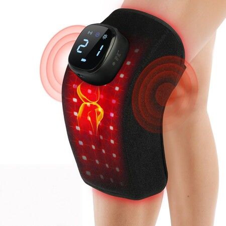 Knee Wrap with Red Light Vibration Massage, Cordless Heated Knee Massager 660nm 850nm Near Infrared Light Brace for Knee Joint