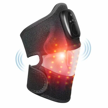 Cordless Knee Massager with Red Light and Heat, Heated Knee Brace, 3-in-1 Heating Pad Vibraction Wrap for Knee Shoulder Elbow