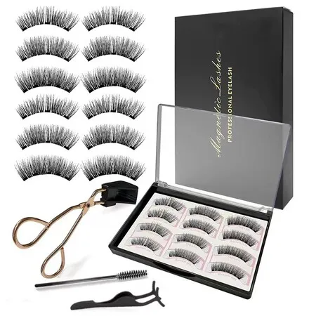 Magnetic Eyelashes Without Eyeliner,3 Pairs Double Magnetic Eyelashes with Applicator,Natural Look,3D Magnetic Lashes,Reusable,No Glue,No Liner