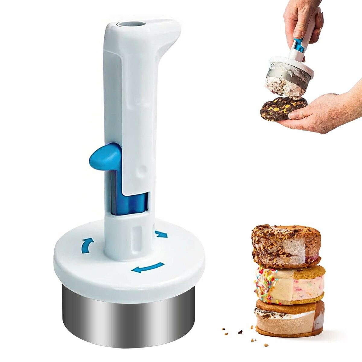 Ice Cream Sandwich Maker Tool,Stainless Steel Ice Cream Cookie Sandwich Maker,Easy Release Sandwich Cookie Scoops,Creative Ice-Cream Burger Making