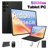 Android 15 Tablet 10.1 Inch 10 Core 8GB RAM 256GB ROM 12000mAh Battery HD Screen Keyboard Mouse Included Color Black