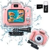 Waterproof Underwater Digital Camera Toys For Kids Birthday Gifts, 2 Inch HD Digital Action Camera with 32GB Card Color Pink