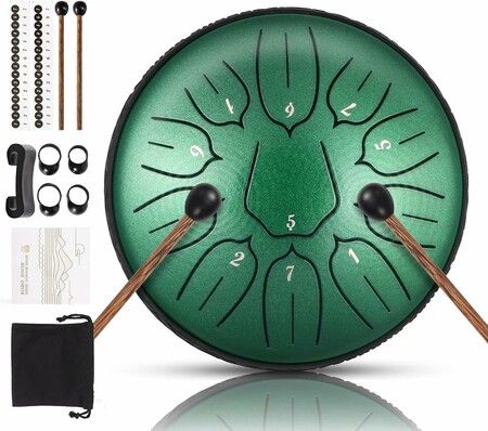 Steel Tongue Drum Percussion, 6 Inch 11 Notes Musical Instruments, Music Gifts for Family Friends (JewelGreen)