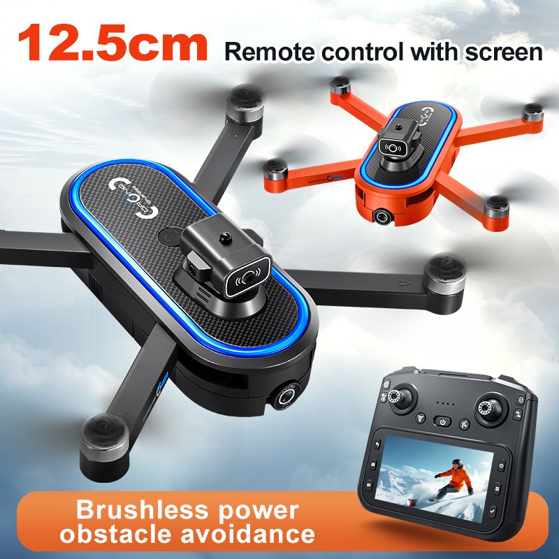 Drone RC 4K Dual Camera Quadcopter Kids 3D Flips Obstacle Avoidance Trajectory Flight with Screen Remote Control Outdoor Play Activity Color Black