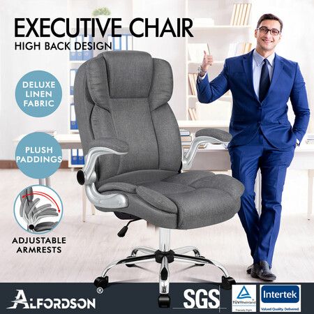ALFORDSON Office Chair Executive Computer Gaming Racer Fabric Work Seat Grey
