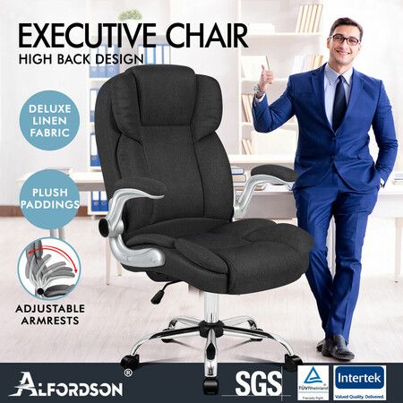 ALFORDSON Office Chair Executive Computer Gaming Racer Fabric Work Seat Black
