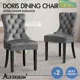 ALFORDSON 2x Dining Chair Kitchen Lounge Retro Button Tufted Wooden Velvet Grey
