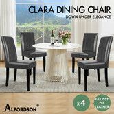 ALFORDSON 4x Dining Chairs Cafe Kitchen Chair High-Back Wooden PU Leather Grey