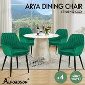 ALFORDSON 4x Dining Chair Armchair Kitchen Lounge Padded Seat Sofa Velvet Green