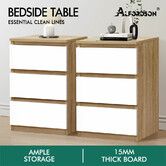 ALFORDSON 2x Bedside Table Nightstand 3 Drawers Side End Table Wood and White