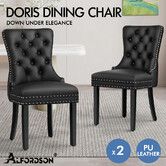 ALFORDSON 2x Dining Chairs Kitchen Lounge Retro Button Tufted PU Leather Black