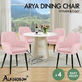 ALFORDSON 4x Dining Chair Armchair Kitchen Cafe Lounge Padded Seat Velvet Pink
