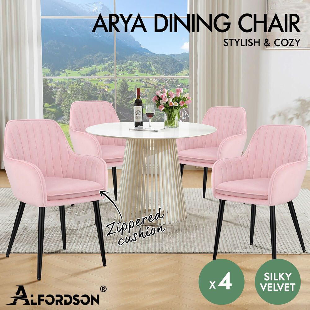 ALFORDSON 4x Dining Chair Armchair Kitchen Cafe Lounge Padded Seat Velvet Pink