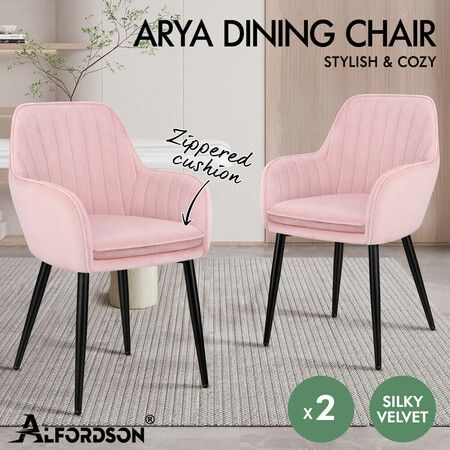 ALFORDSON 2x Dining Chair Armchair Kitchen Cafe Lounge Padded Seat Velvet Pink