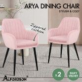 ALFORDSON 2x Dining Chair Armchair Kitchen Cafe Lounge Padded Seat Velvet Pink