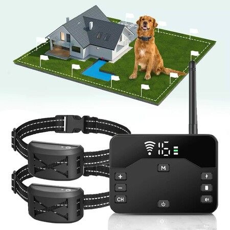 Wireless Dog Fence,Outdoor Electric Containment System,Waterproof Training Collar with Adjustable Vibration Shock,Boundary Container Dog System for 2 Dog