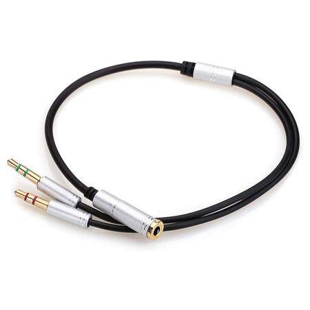 Headset Splitter Cable for PC 3.5mm Jack Headphones Adapter Convertors for PC 3.5mm Female with Headphone/Microphone, Length 30 CM