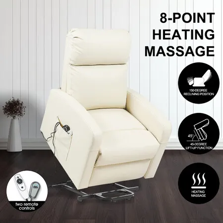 Massage Chair Sofa Recliner Armchair Single Electric Lift Power Riser Leather 8 Point Heated Massaging Relax Lounge Elderly Senior Bedroom Furniture