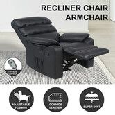 Recliner Chair Sofa Single Reclining Armchair Lounging Couch Black Leather Footrest Ergonomic Luxury Living Room Furniture USB Type C Charging Port