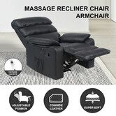 Recliner Massage Chair Sofa Single Reclining Armchair Heating Lounging Couch Black Leather Footrest Ergonomic Living Room Furniture Charging Port
