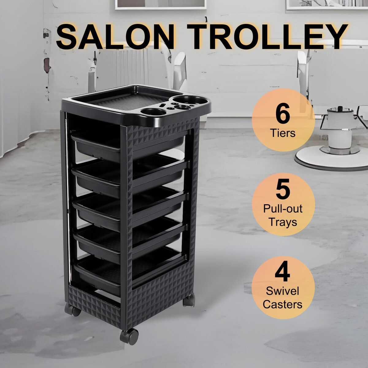 Hair Salon Trolley Tool Cart Hairdressing Colouring Beauty Storage Furniture Mobile 6 Tiers 5 Trays Rolling Wheels Barber Station Spa Tattoo Nail Shop