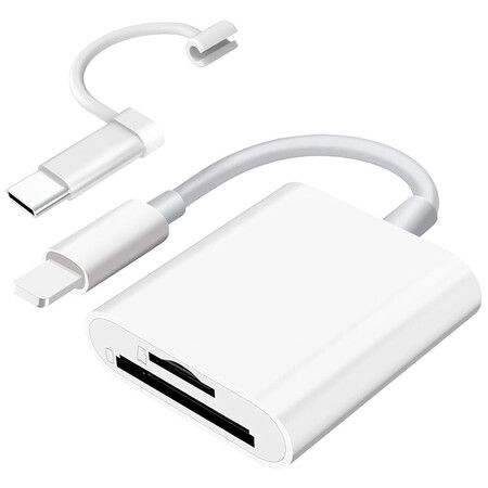 SD Card Reader for iPhone iPad Camera,Dual Card Slot Memory Card Reader Supports SD and TF Card Trail Camera Viewer Sd Card Adapter