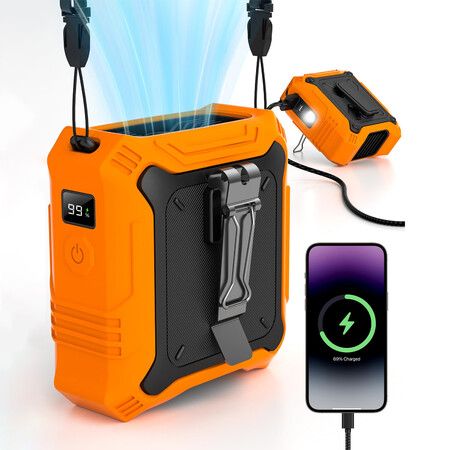 Portable Fan with 5-Speed Settings,Dual-Sided Clip on Wearable Belt Waist Fan,2 Settings including Flashlight,Travel Essential for Outdoor Camping