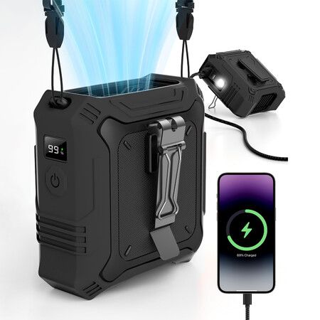 Portable Fan with 5-Speed Settings,Dual-Sided Clip on Wearable Belt Waist Fan,2 Settings including Flashlight,Travel Essential for Outdoor Camping