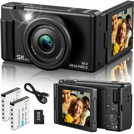 5K Digital Camera,Autofocus 64MP with 18X Digital Zoom 3In 270 Degree ...