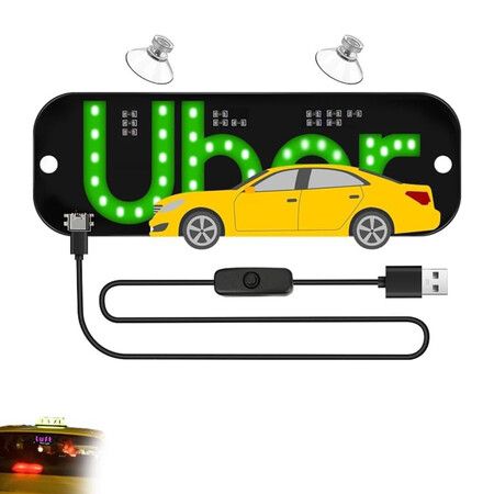 USB LED Light Sign for Drivers,Windshield Taxi Sign with Scrolling Display,Easy Suction Cup Installation for Cars,Trucks,SUVs (Uber-Green)