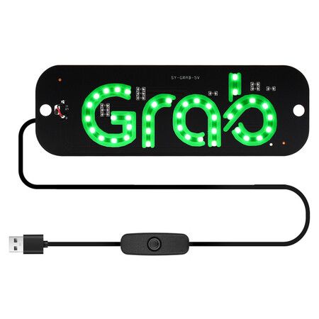 USB LED Light Sign for Drivers,Windshield Taxi Sign with Scrolling Display,Easy Suction Cup Installation for Cars,Trucks,SUVs (Grab)