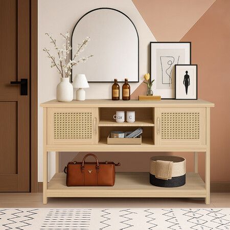 Console Table Hallway Sofa Couch Narrow Side End Accent Entryway Entrance TV Stand Home Living Room Bedroom Furniture Oak Rattan Storage Cabinet Shelf