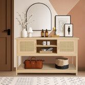 Console Table Hallway Sofa Couch Narrow Side End Accent Entryway Entrance TV Stand Home Living Room Bedroom Furniture Oak Rattan Storage Cabinet Shelf