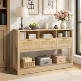 Console Table End Hall Sofa Accent Narrow Side Couch Entryway Entrance TV Stand Living Bed Room Home Furniture Rattan Storage Drawer Display Shelf Oak