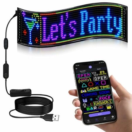 Programmable LED Signs Flexible LED Advertising Sign Bluetooth APP Custom Editor Animations/Text/Graffiti (59 x 12cm)
