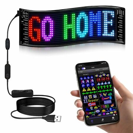 Programmable LED Car Sign Message Scrolling LED Display for Indoor Flexible LED Advertising Sign Bluetooth APP Custom Editor Animations/Text/Graffiti