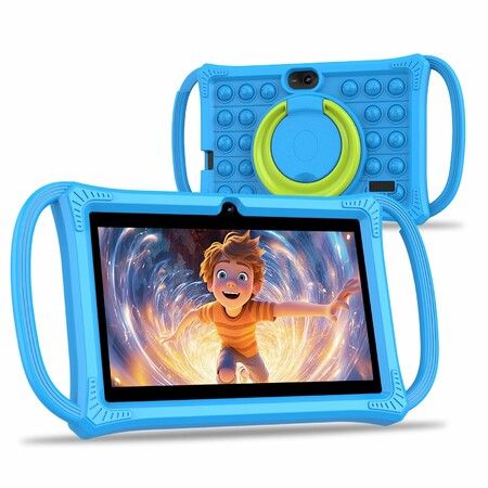 7 inch Tablet Android 13 with Shockproof Case,4GB(2+2) RAM 32GB ROM, Parental Control WiFi Dual Camera with Eye Protection for Boys(Blue)