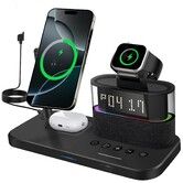 5 in 1 Wireless Charger with Alarm Clock,Mag-Safe Charging Station,Magnitec Charger Stand for Cell Phones,Watches Headphones(Black)