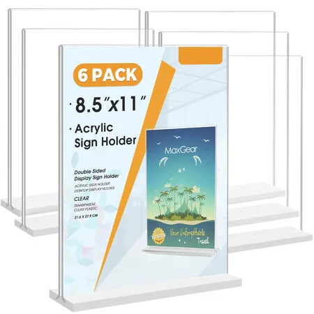 Acrylic Sign Holder 21.5x28cm 6 Pack,Double Sided Clear Table Stand,Vertical Flyer Holder,Plastic Frame Display