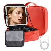 Makeup Bag With Led Mirror Travel Makeup Organizer With 3 Lighted Settings,Adjustable Dividers And Makeup Brush Storage,Color Red