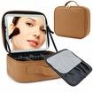 Makeup Bag With Led Mirror Travel Makeup Organizer With 3 Lighted Settings,Adjustable Dividers And Makeup Brush Storage,Color Brown